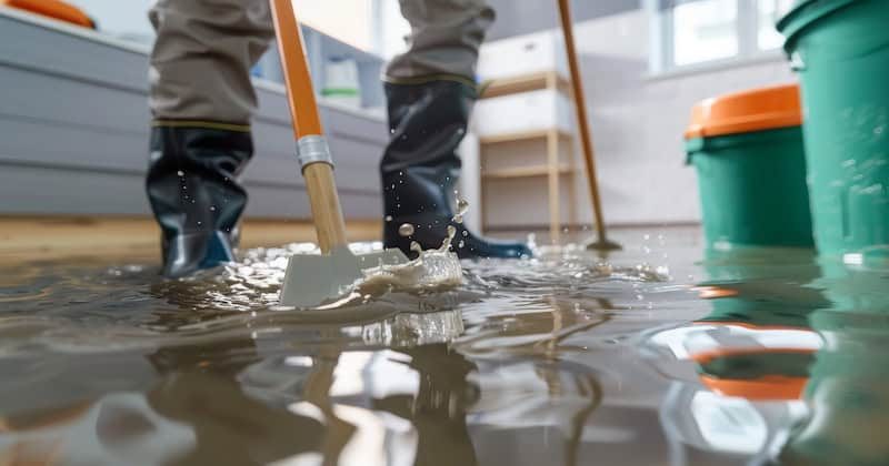 Technician performing water damage cleanup